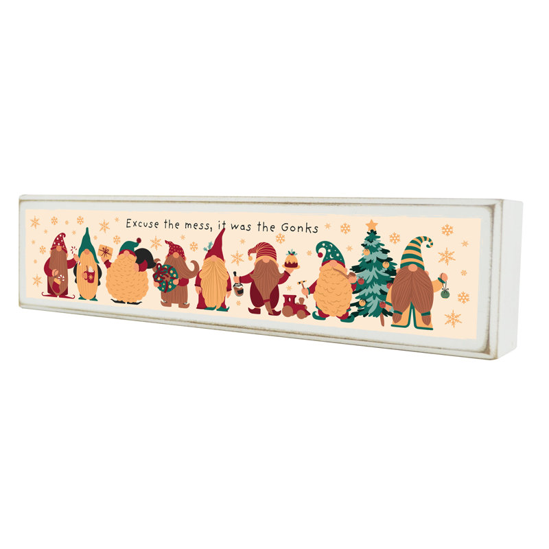 Excuse The Mess Festive Gonks - Print On Wooden Decorative Block