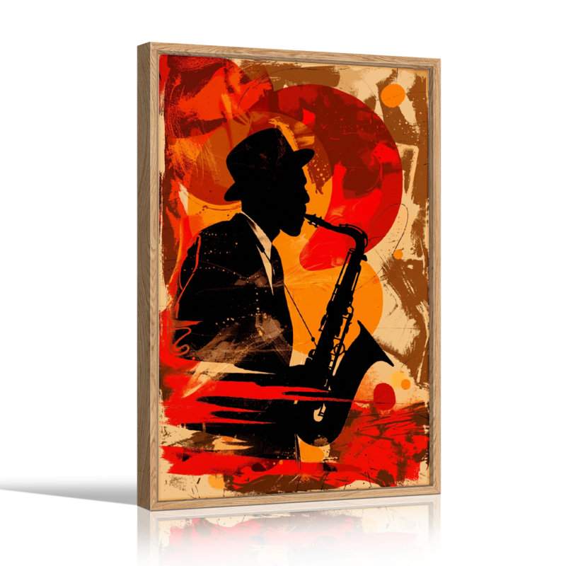 Ensemble de 1 tableau sur toile de musique jazz, H 24 po x l 18 po, Naturel