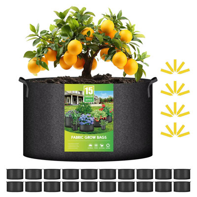 iPower 20 Pack Grow Bags, Garden Planting Nonwoven Fabric Pots with Reinforced Handle, Heavy Duty and Aeration Planter Pot for Tomato, Fruits, Vegetables and Flowers, Black
