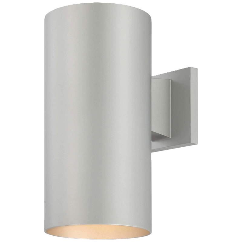 1-Light Indoor or Outdoor 12"H Silver Gray Aluminum Cylinder Wall Mount Sconce, 12" H x 6" W x 8.75" D