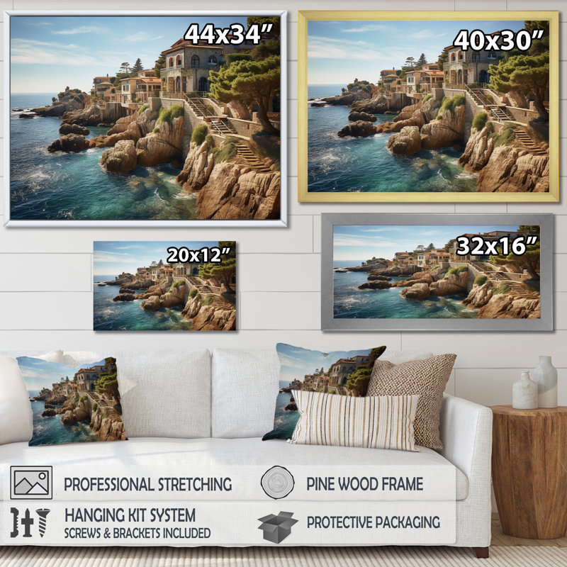Espagne, Méditerranée, sérénité II sur toile, H 24 po x l 32 po x P 1 po, Cadre doré à une seule photo