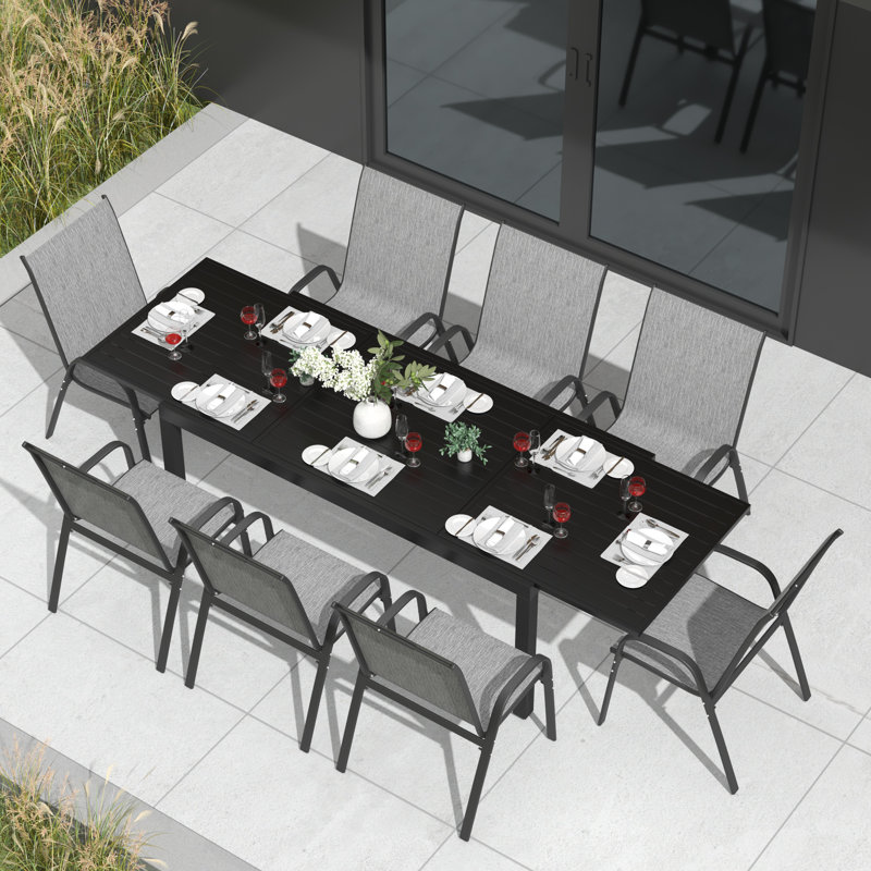 Table de salle à manger extensible 11 pièces avec 6 chaises empilables, 10