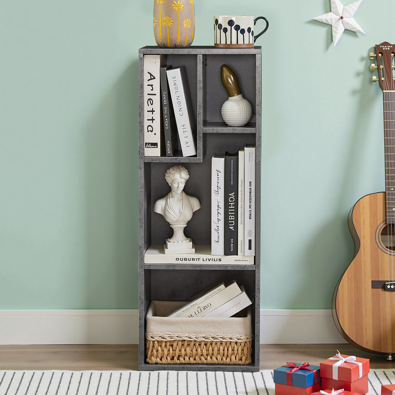 4-Layer Irregular Open Shelf Bookcase, Gray