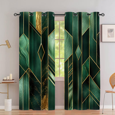 Ensemble de 2 rideaux occultants à œillets Art déco géométriques, imprimé en marbre émeraude, pour une intimité optimale et une protection efficace contre le noir. Panneaux décoratifs pour chambre, salon, salle à manger et décoration intérieure.