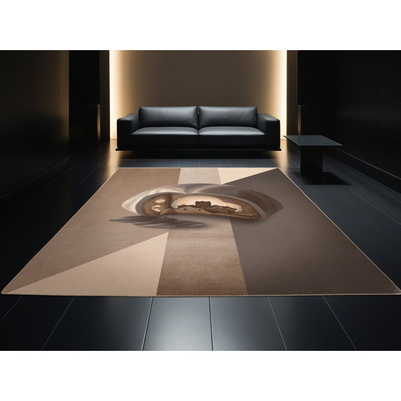 Tapis chic et luxueux de couleur unie à motif truffe lavable à la machine en brun - beige, 7 x 9
