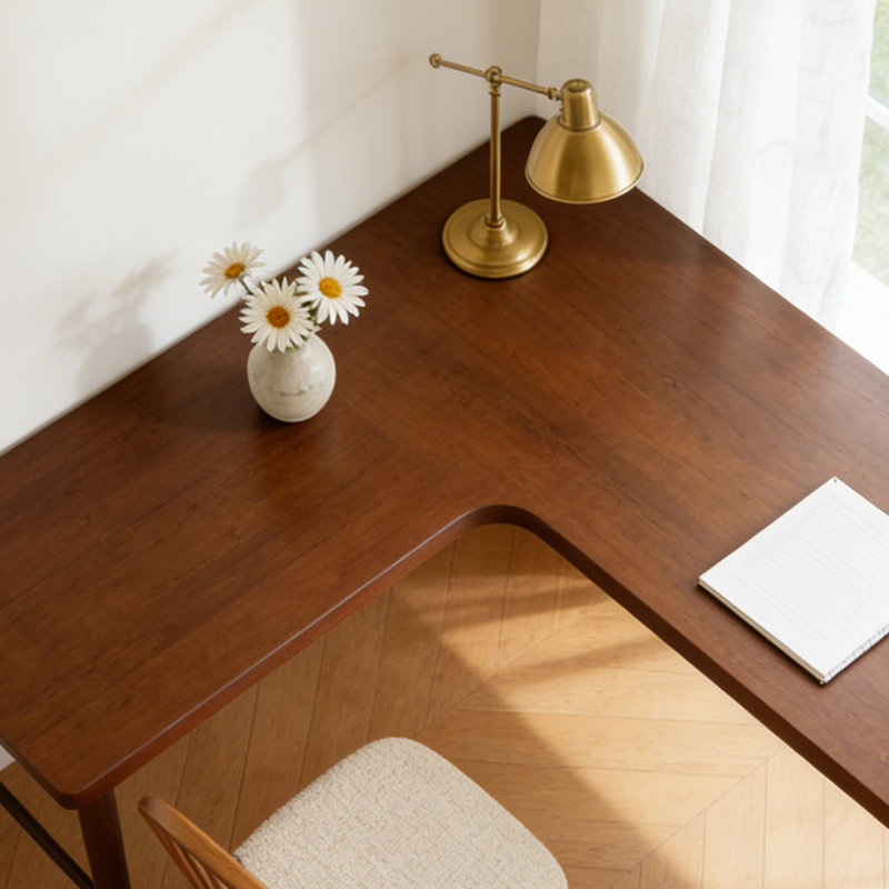 Bureau de coin en bois de pin massif en forme de L noyer, H 29,53 po x l 62,91 po x P 47,17 po, Retour à gauche