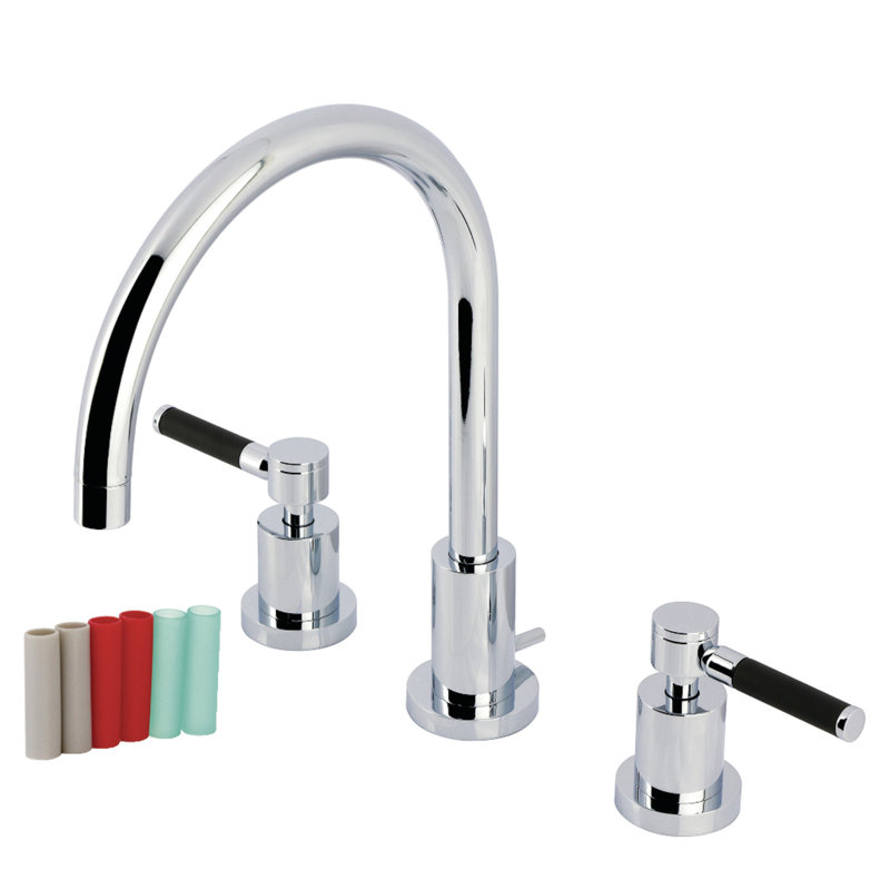 Kingston Brass Kaiser Two-Handle 3-Hole Deck Mount Widespread Bathroom Faucet with Brass Pop-Up Drain, Polished Chrome