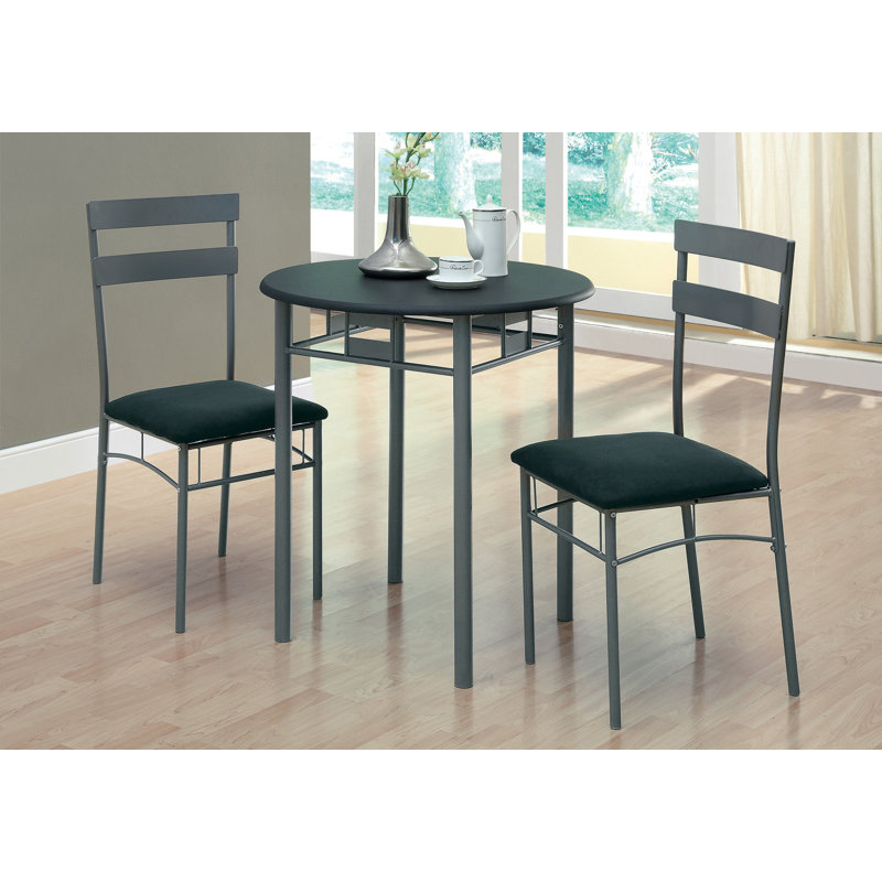 Ensemble de 3 tables de salle à manger Bertwin, petite, ronde 30 po, cuisine, métal, stratifié, noir, gris, contemporain
