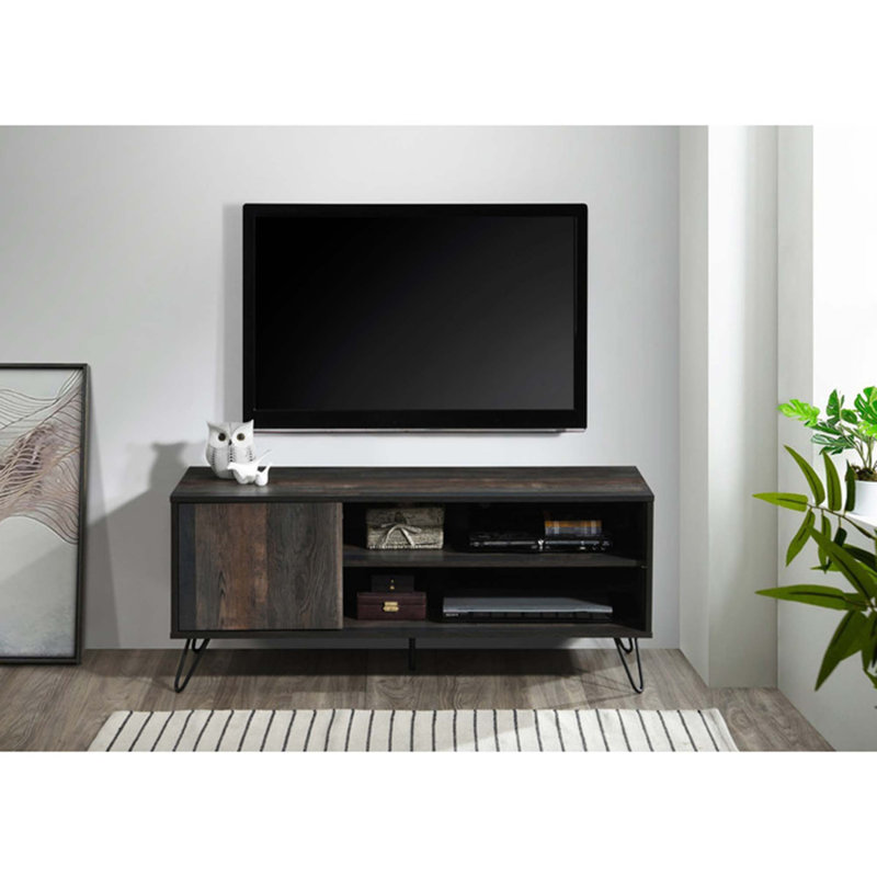 Meuble télé moderne en imitation bois avec rangement à plusieurs niveaux, Gris rustique