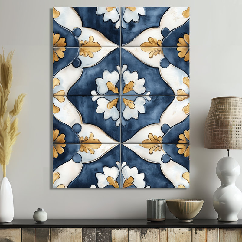 Azulejo de bleu et blanc - décoration murale sur toile motif global, 32" H x 16" W, Wrapped Canvas
