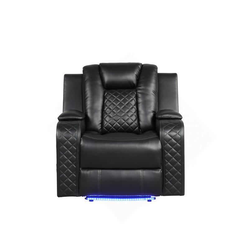 LED & Power Recliner Chair Made With Faux Leather, Black