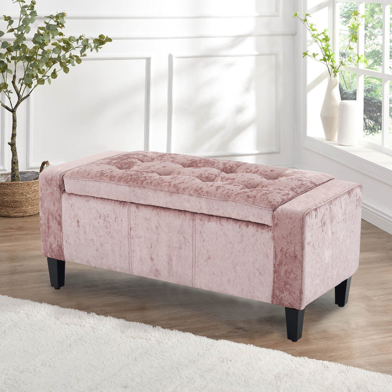 Luxury Crushed Velvet Ottoman Stool, Velvet, Pink