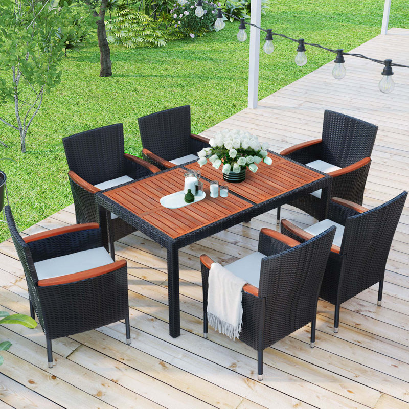 Ensemble repas d'extérieur 7 pièces 7 pièces, Noir