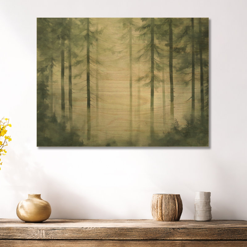Décoration murale ronde en bois doux vert forêt brume, 18" H x 24" W, Rectangulaire