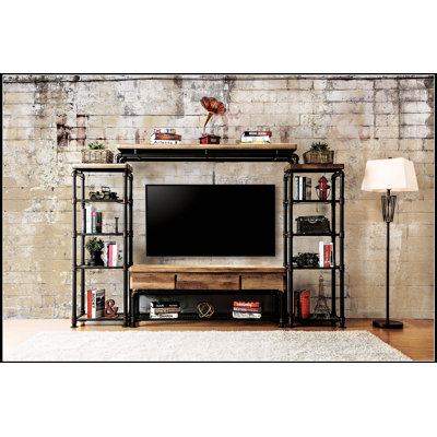 Industrial Style TV Console with Bridge Pipe Frame, Metal and Wood Structure for Modern and Rustic Decor