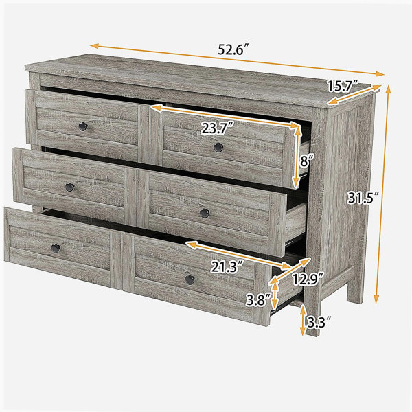 August Grove Retro farmhouse style wooden dresser with 6 drawers ...