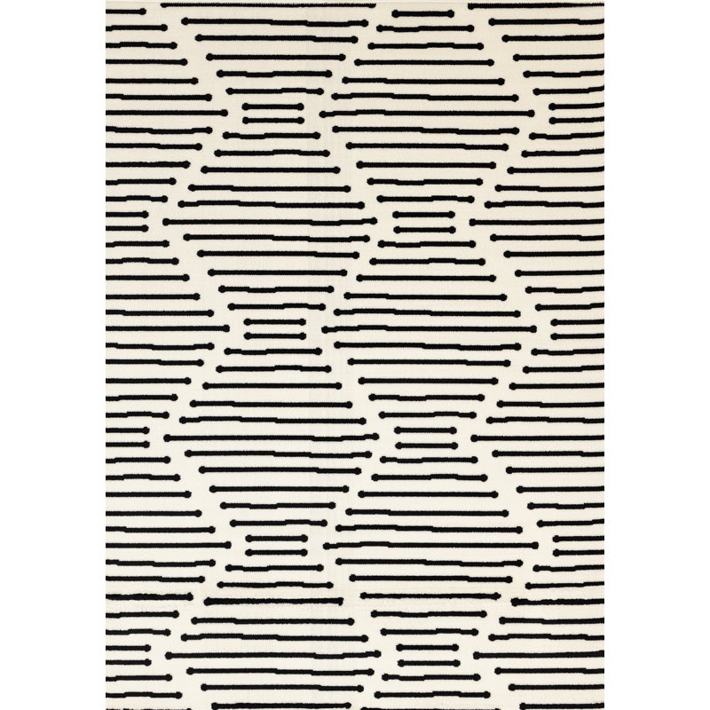 Fresno Modern Black White Striped Area Rug, Rectangle 5'3" x 7'5"