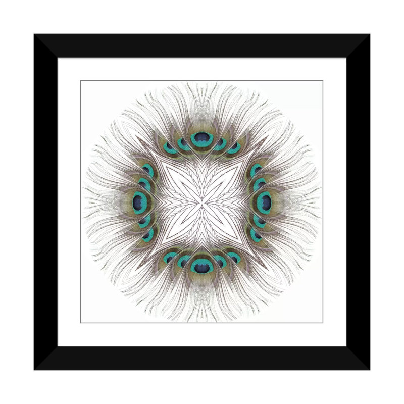 « peacock plumes mandala », reproduction sur toile, Papier d'art encadré noir, H 24 po x l 24 po x P 1 po, Blanc