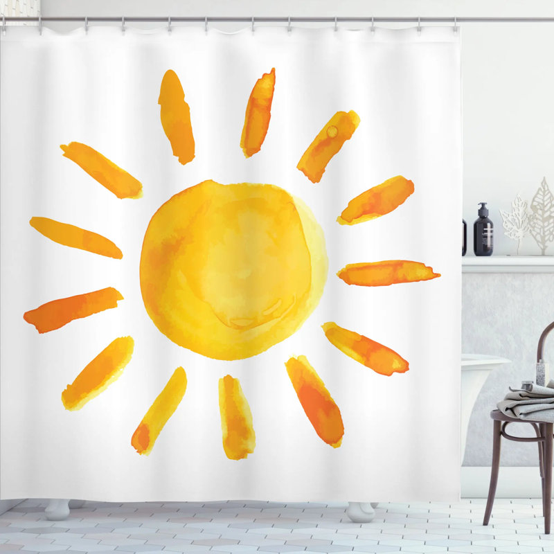 Aqua Beige Multicolor Fabric Shower Curtain with Sun Design
