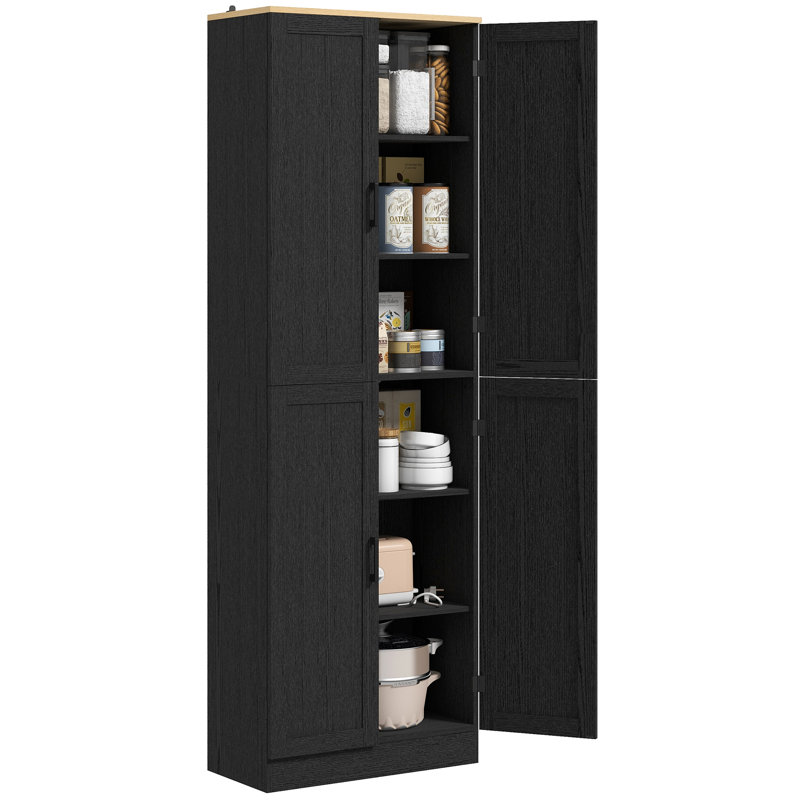 Freestanding Kitchen Pantry, 4-Door Kitchen Pantry Cabinet With Adjustable Shelves And Doors, Distressed Black, Black