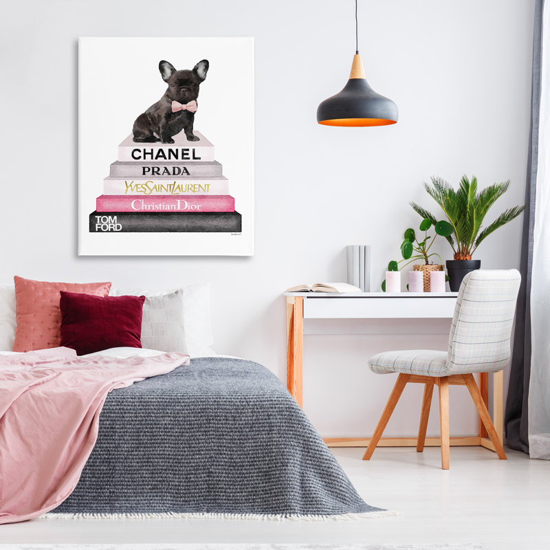 «Book Stack Fashion French Bulldog», impression, H 20 po x l 16 po x P 1,5 po