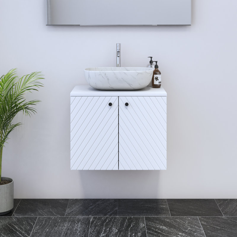 Karaya 23.6'' Single Bathroom Vanity with Top, White, White