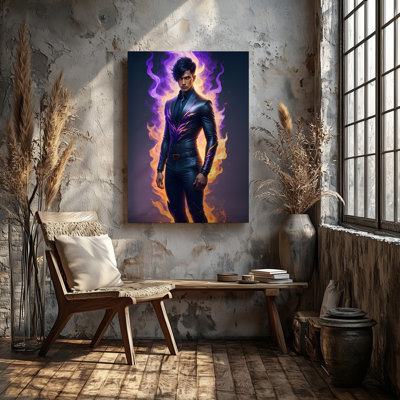 Canvas A Striking Fantasy Character Stands Confidently Against A Dark Gradient Wall Art Background Illuminated By Vibrant Flames In Canvas Wall Art
