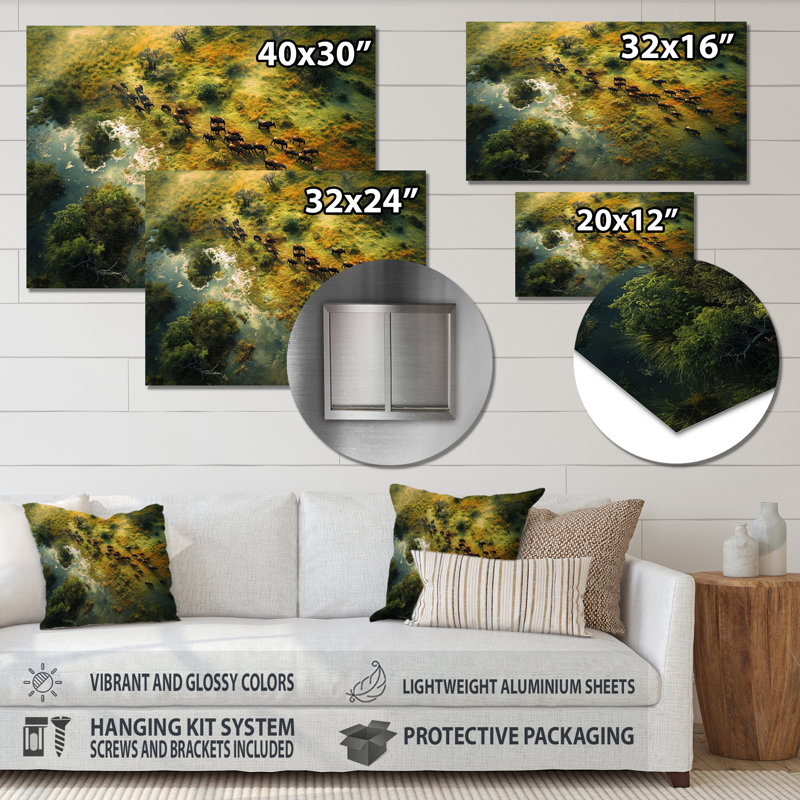 Castanon - impression d'art mural paysage africain, Métal métal, H 12 po x l 20 po x P 1 po
