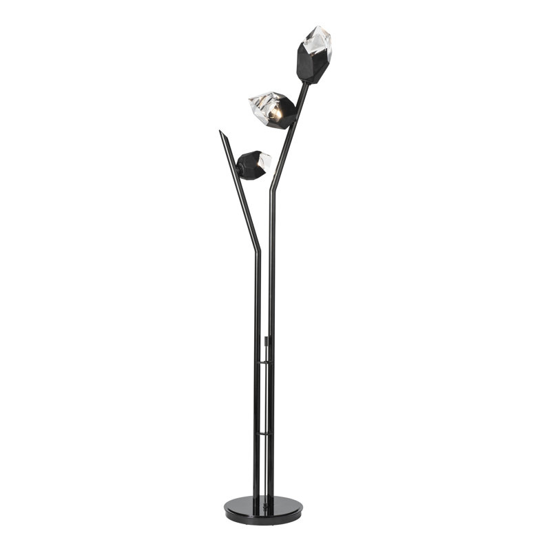 Chrysalis 74.4" Tree Floor Lamp, Black Polished Crystal, Modern Brass
