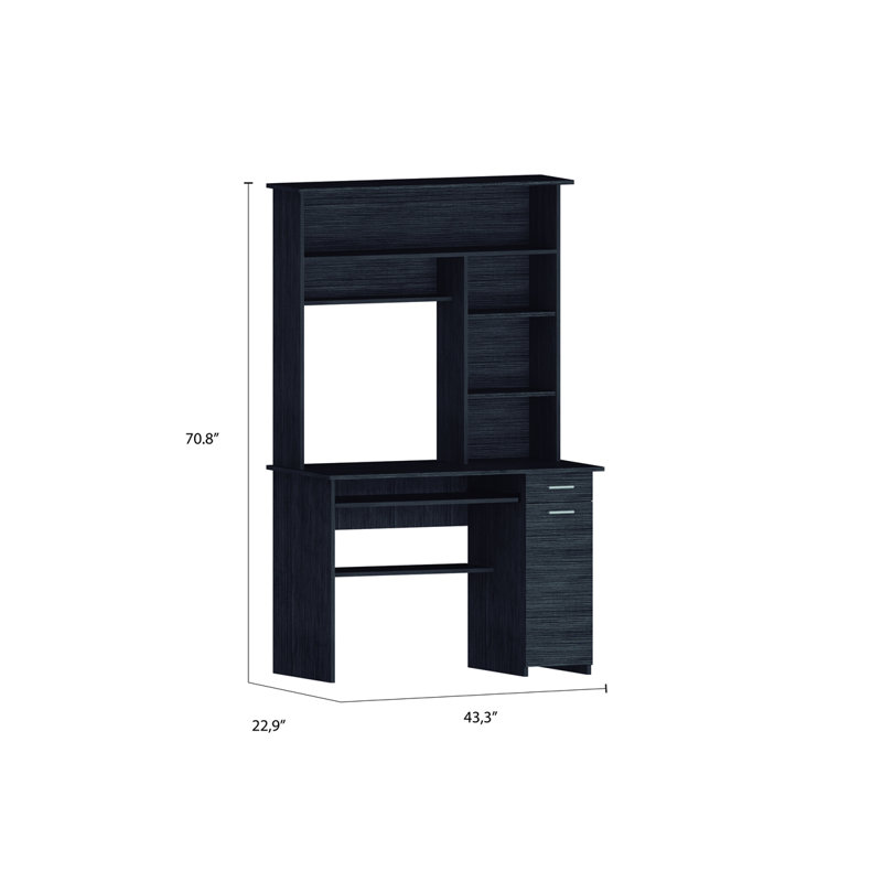 2-Drawer 7-Shelf Computer Desk with Hutch Home Office Desk, Gray