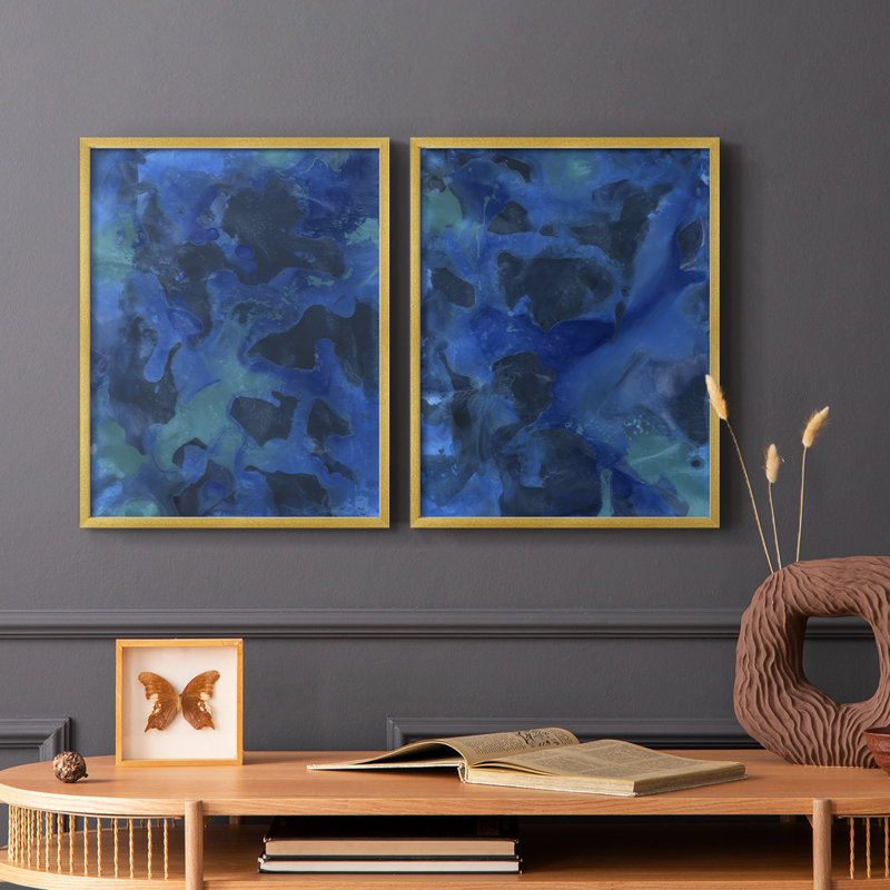 Impression encadrée «Cobalt Galaxy I-Premium» - prête à être accrochée - aucun clou requis - aucun clou requis, Doré