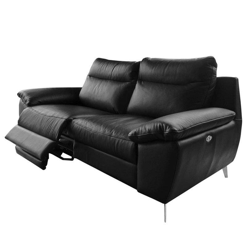 Edema Genuine Leather 2 Seater Reclining Sofa, Black, 2