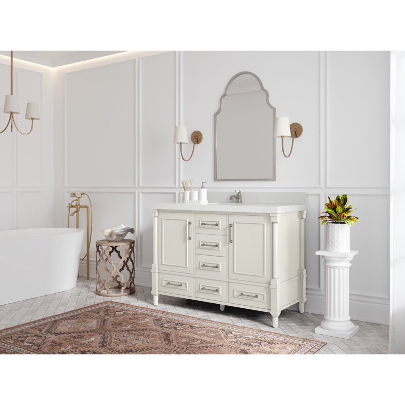 Aberdeen 48" Alabaster Single Sink Bath Vanity with Quartz Top