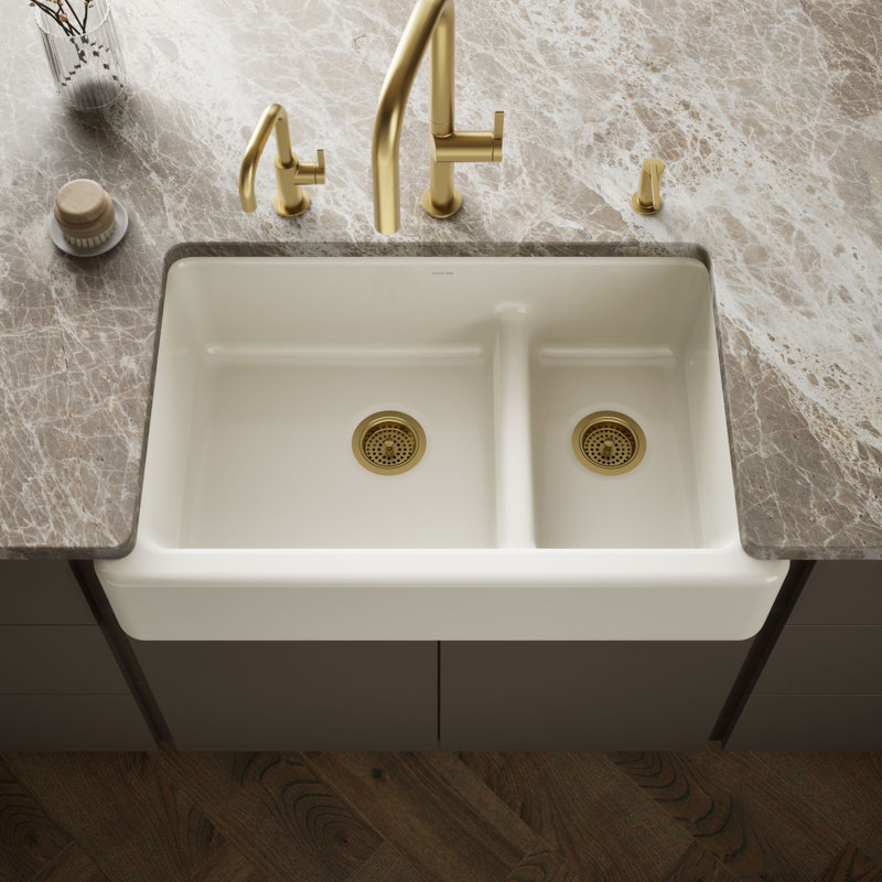Whitehaven 36" L x 22" W Double Basin Farmhouse Kitchen Sink, Biscuit