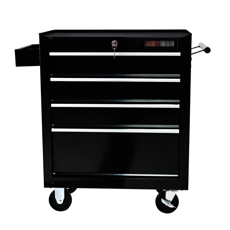 4 Drawer Rolling Tool Box With Locking System - Garage Workshop Storage Cart Lock Strong In Black