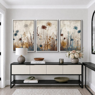 «Vibrant Wildflower», Œuvre florale rustique, fleurs neutres, photos murales de salon botaniques neutres, art mural impression sur toile, 16 pièces x 24 po x 3 pièces, 24 po x 36 po x 3 pièces