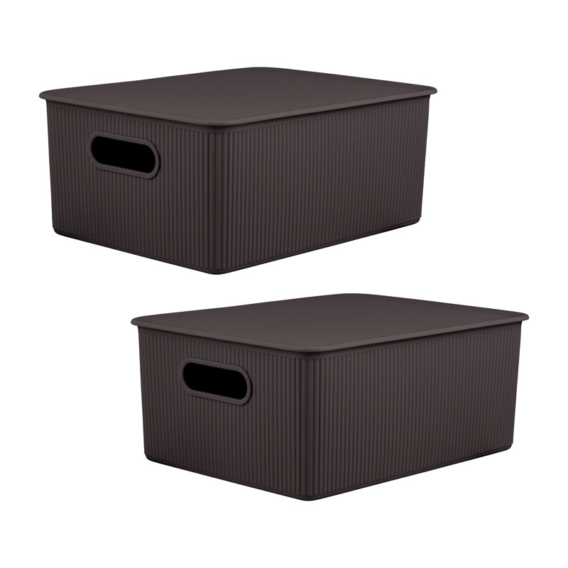 Ribbed Plastic Basket, 2, Brown, 6.25" H x 11.5" W x 15" D