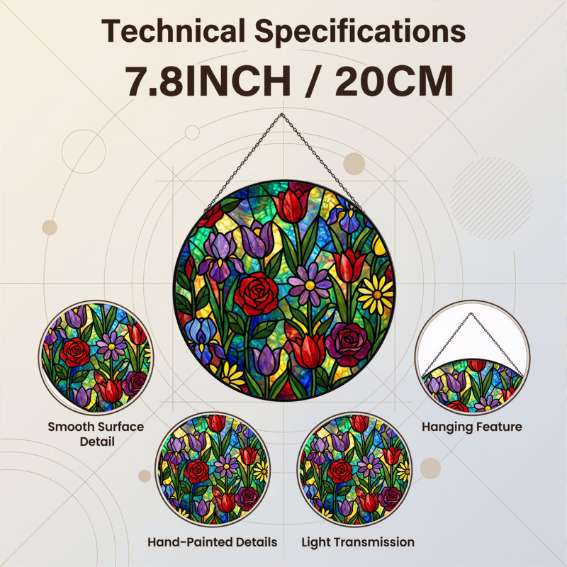 Vitrail de jardin en verre coloré 7,8 po H, H 7,8 po x l 7,8 po