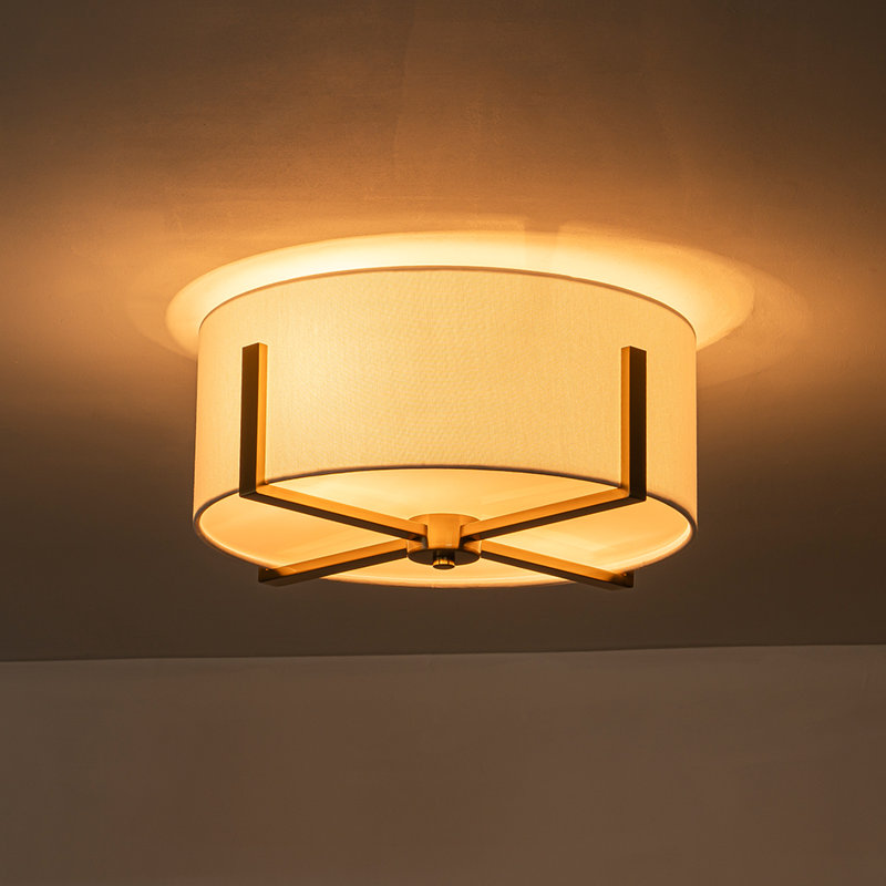 Doddie 2-Light Fabric Drum Semi-Flush Mount , Gold