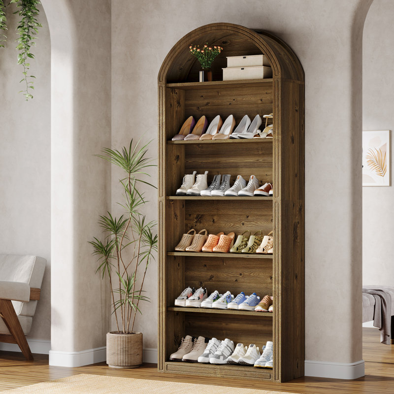 6-Tier Shoe Storage Cabinet, Brown, (6 Shelves) 75,98"H x 31,5"W x 11.81"D.