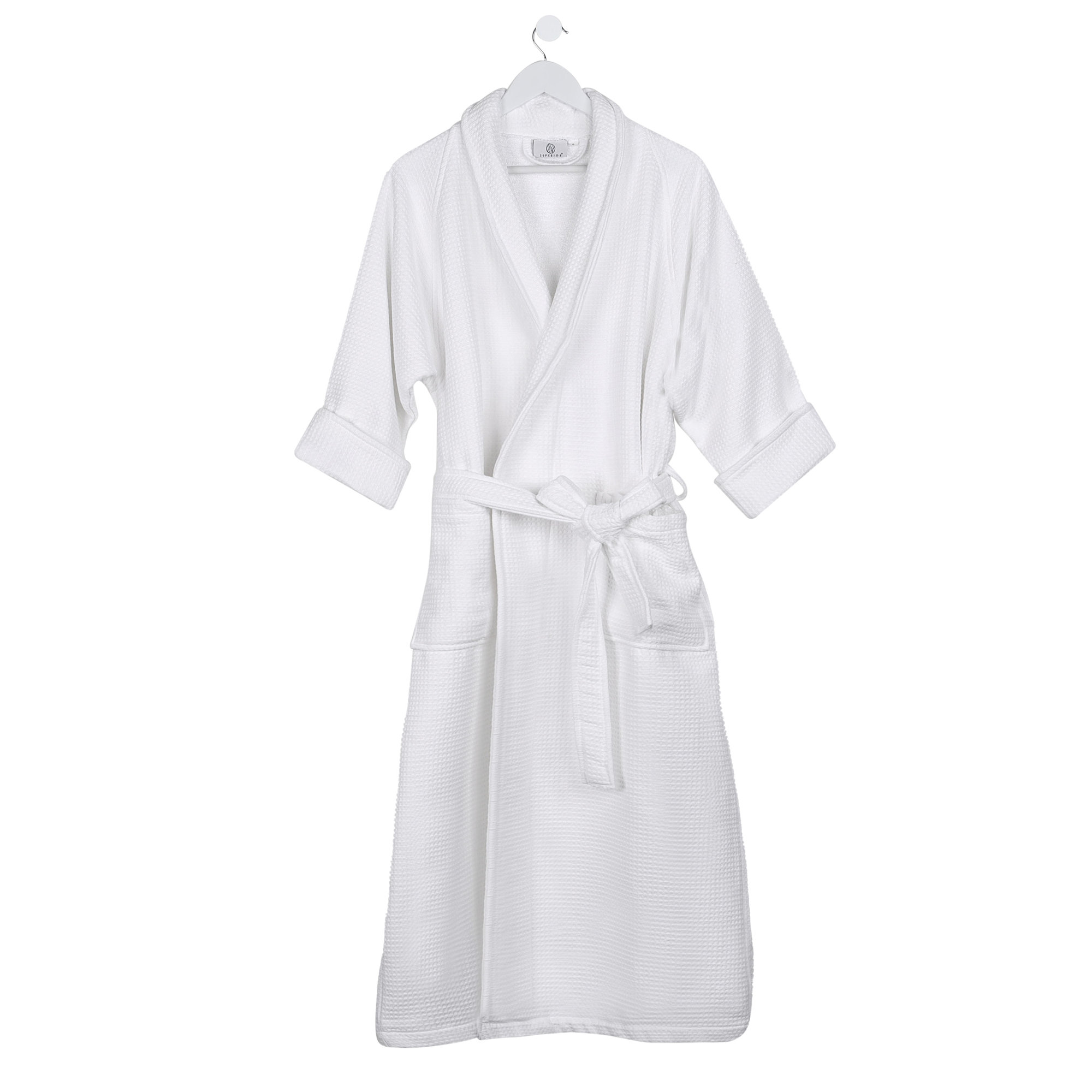McPhail Waffle Weave Honeycomb Cotton Soft Plush Lightweight Unisex Adult Bath Robe, L, White