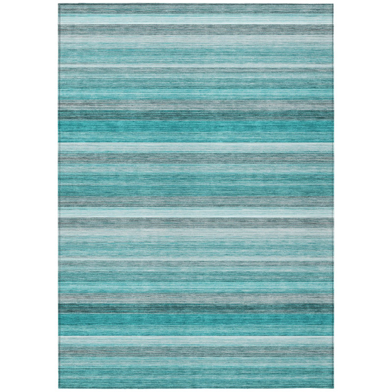 Tapis intérieur / extérieur 8 pi x 10 pi rayé lavable antidérapant bleu sarcelle