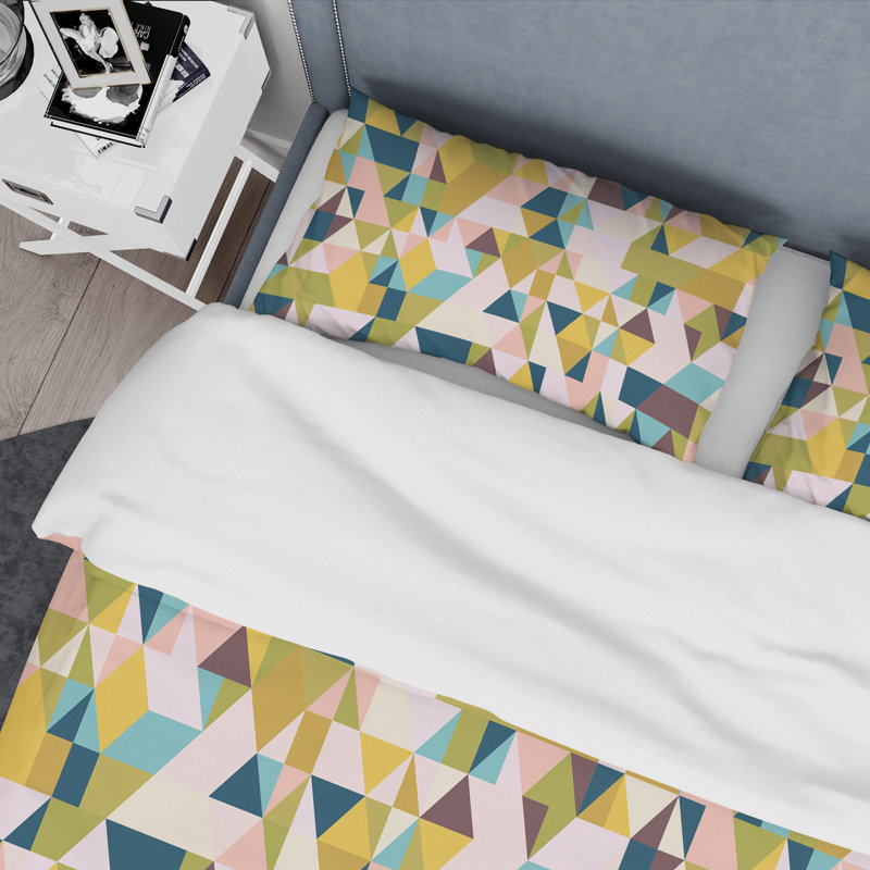 King Multi-Color Microfiber Geometric Duvet Cover Set
