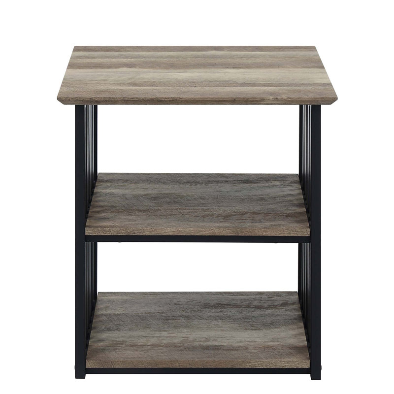 Table de chevet rustique en métal avec tablettes ouvertes et plateau en chêne antique durable pour les chambres à coucher modernes