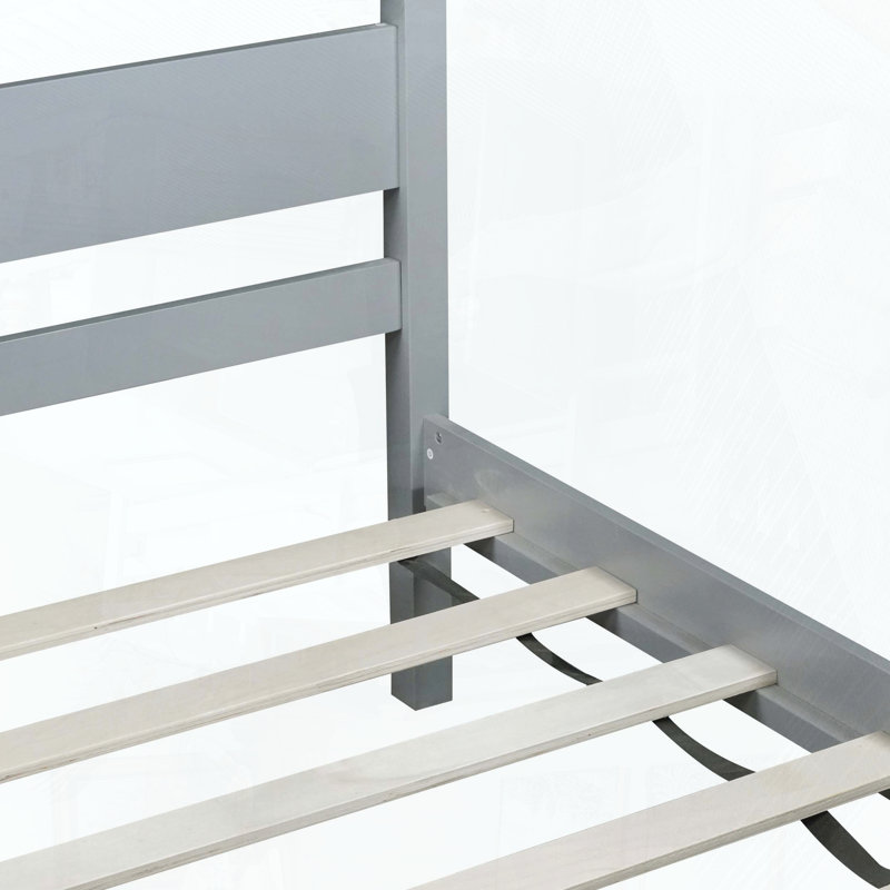 Lit simple en bois d'hévéa avec tête et pied de lit