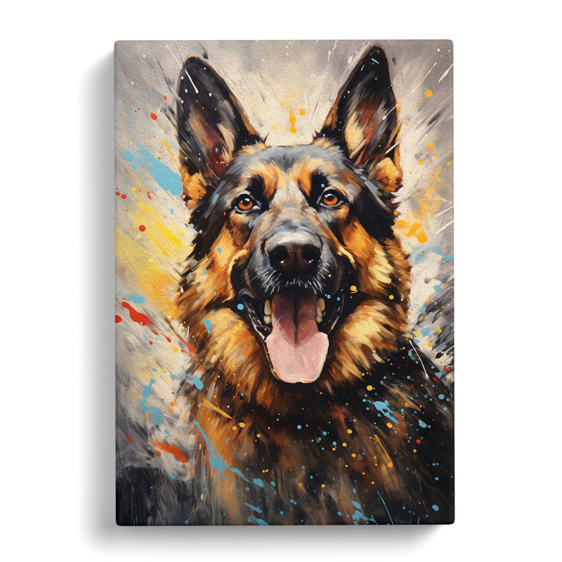 German Shepherd Action Painting - Wrapped Canvas