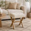 Tabouret d'appoint rembourré en lin, repose-pieds carré avec coussin capitonné et pieds en X en métal