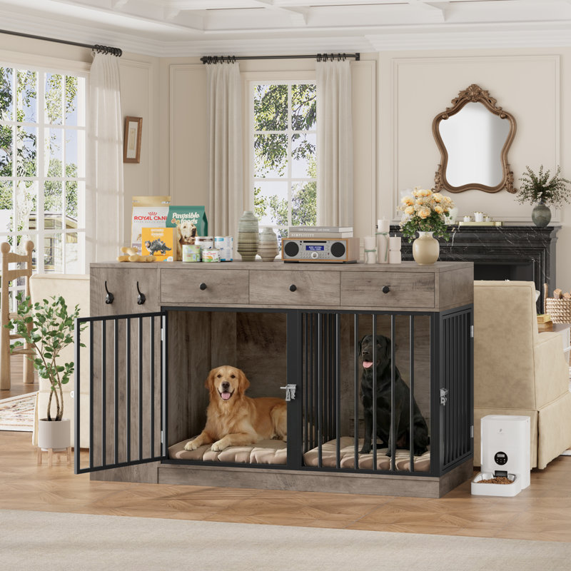 Caisse pour chien avec tiroirs et armoires, Brun