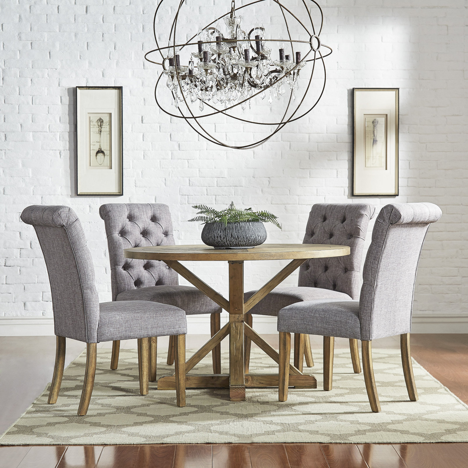 Deane 4 - Person Pedestal Dining Set, Gray Linen