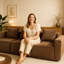 Luxueux fauteuil à 3 places en velours côtelé brun, siège moelleux, structure minimaliste moderne, sans assemblage, convient aux espaces de vie principaux Velours côtelé brun, tous les coussins en mousse compressée,-647827538